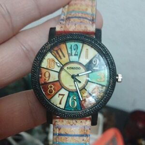 Black Iridescent Dial Watch with Textured Band